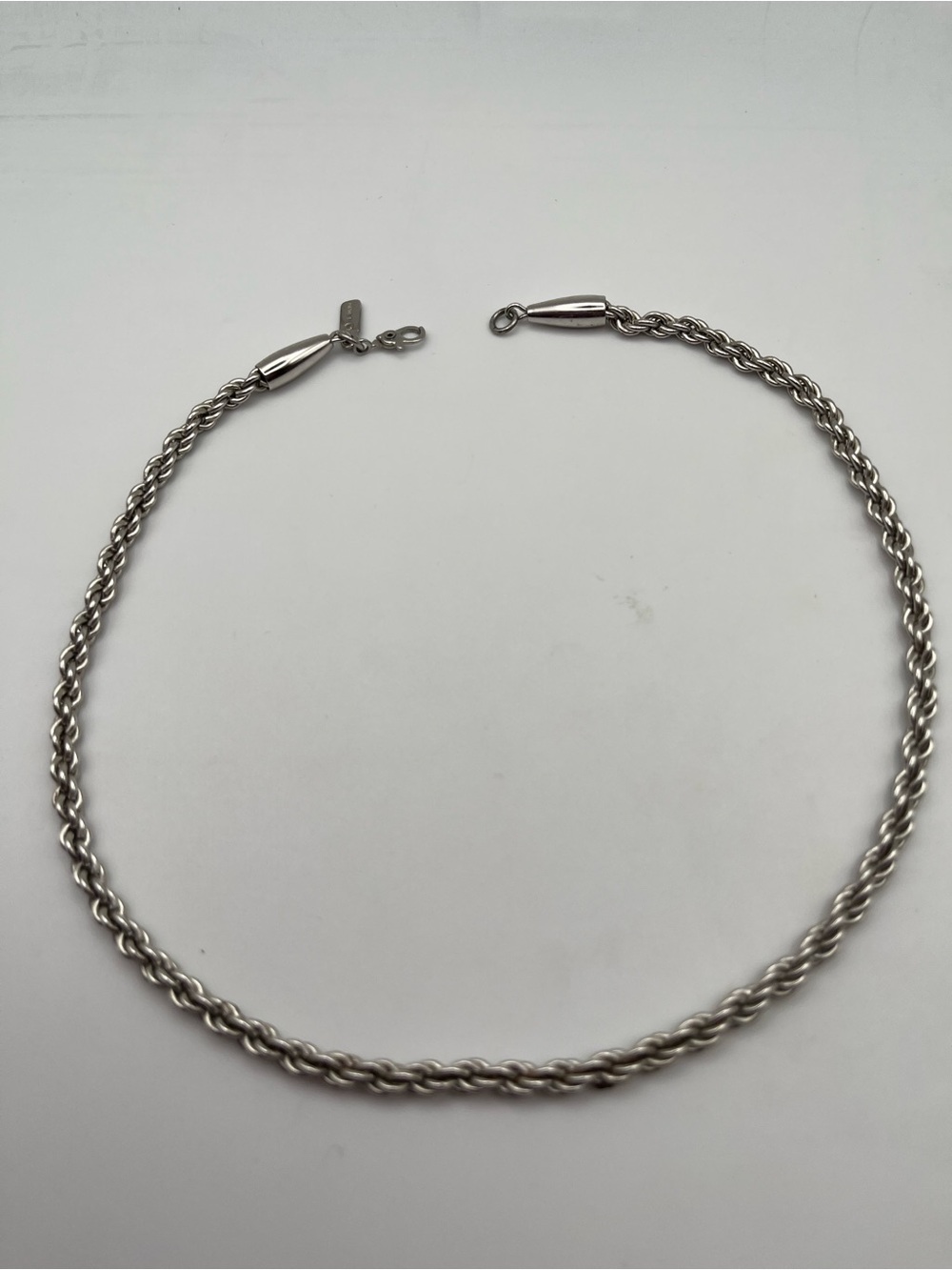 Vintage MONET Signed Silver Tone Twisted French Rope Chain Choker Necklace